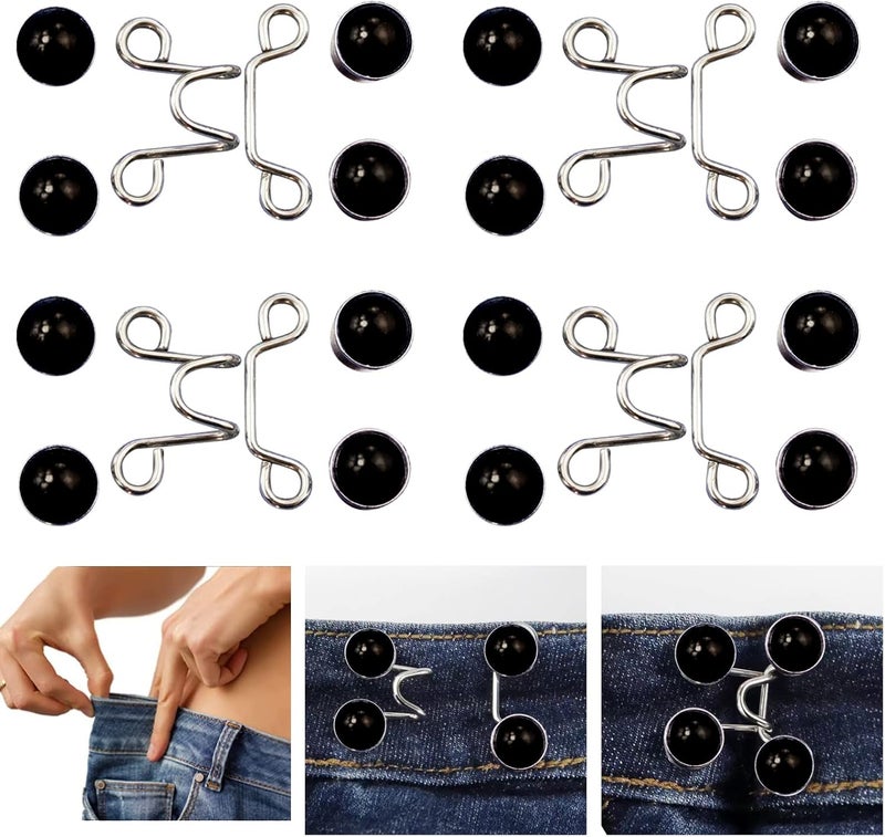 Urmspst 4 Set Pant Waist Tightener, Adjustable Waist Buckle Set, Extra Button for Jeans to Make Tighter, Button Adjuster for Pants, Jeans, Skirts, Sleeves, (Black Pearl) - Image 1
